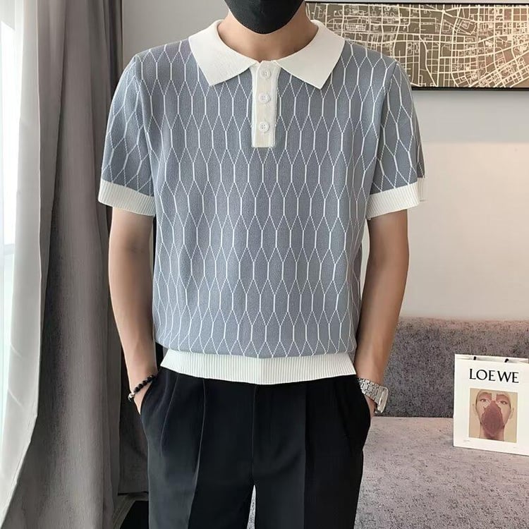 Knitted Silk Polo Shirt for Men