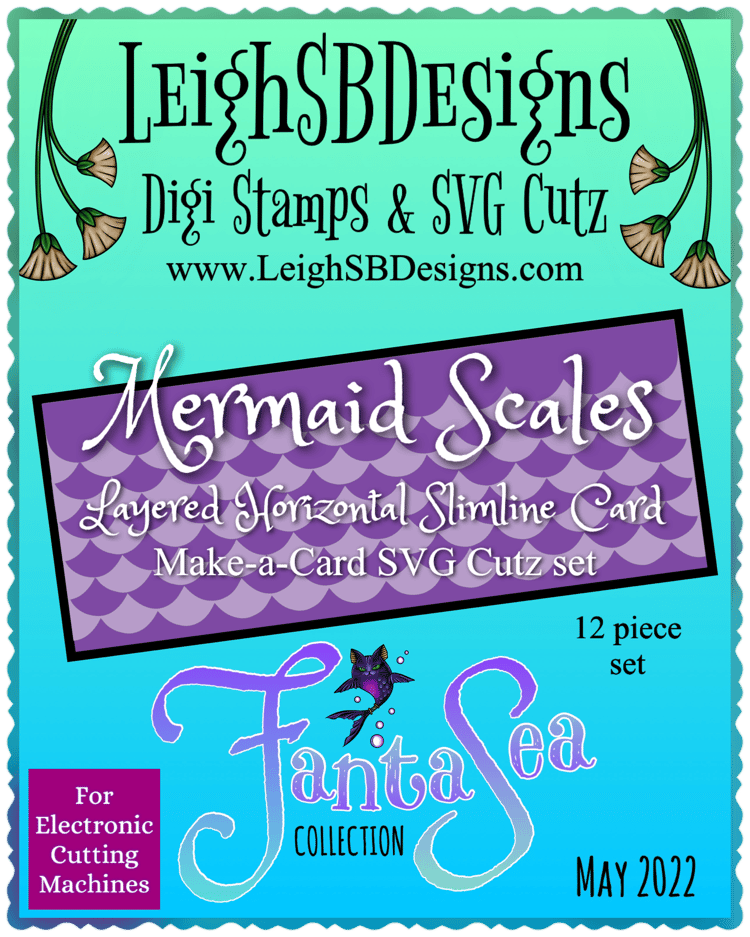 LeighSBDesigns "Mermaid Scales"  Horizontal Slimline Card - Make-a-Card SVG Cutz