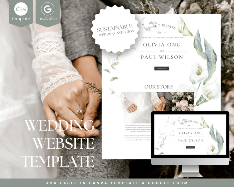 Digital Wedding Invitation and Wedding Website Template in White Lily Theme