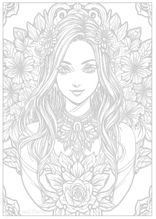 A4 An Miner Beauty & Florals sketch and coloring book for adults Design 01