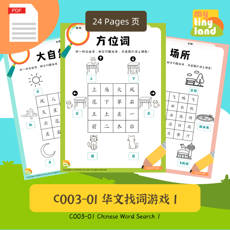 C008-01 华文大自然主题识字练习 Chinese Natural Themed Worksheet - Payhip