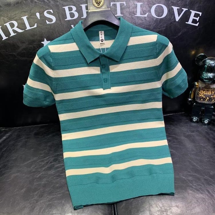 Slim Fit Plaid Knitted Polo Collar Long Sleeves