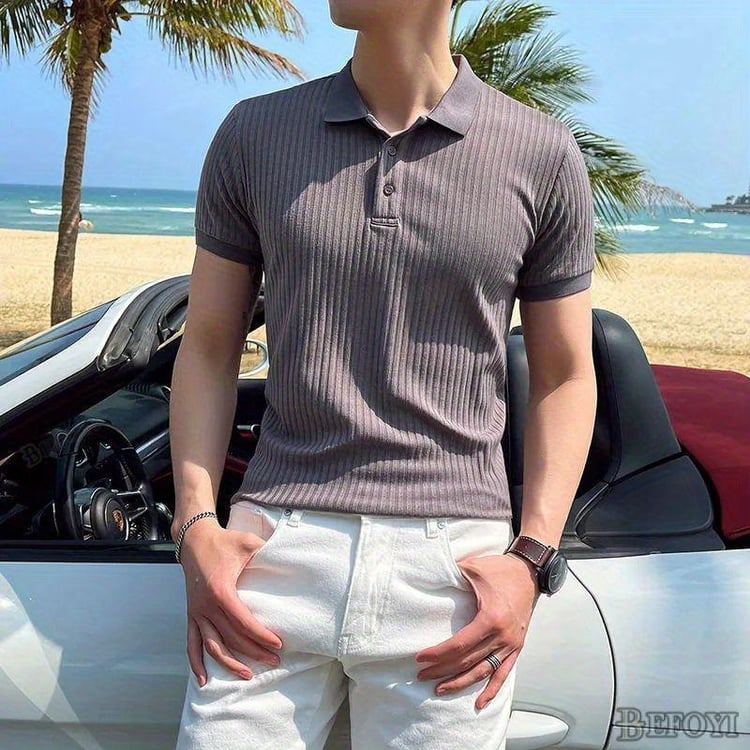 Trendy Solid Striped Knitted Summer Shirt