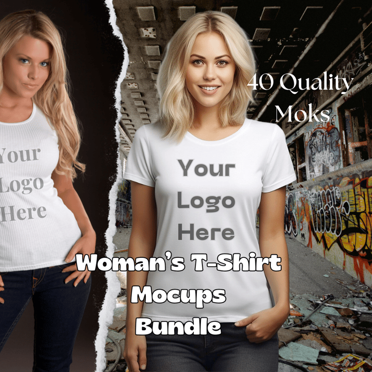 The Woman's T-Shirt Mockups Bundle, woman with white t-shirt