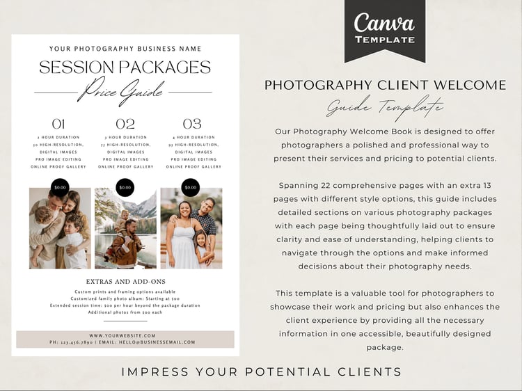 client contract, photography booklet digital download, session packages, pricing guide for photography business, pricing list photographyPhotography client welcome guide template, session packages photography, wedding Photography book, family session phot