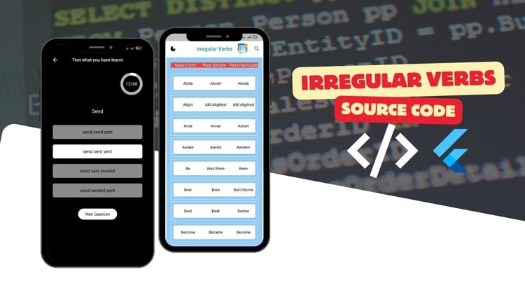 Flutter source code for Irregular Verbs learning app interface