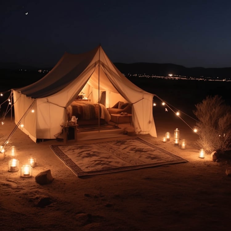 Our digital wall artworks featuring dream tents capture the ultimate luxury in glamping, combining chic elegance with a close connection to nature. These glamping art pieces showcase the beauty of glamorous camping, bringing the serene and sophisticated e