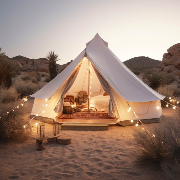 Our digital wall artworks featuring dream tents capture the ultimate luxury in glamping, combining chic elegance with a close connection to nature. These glamping art pieces showcase the beauty of glamorous camping, bringing the serene and sophisticated e