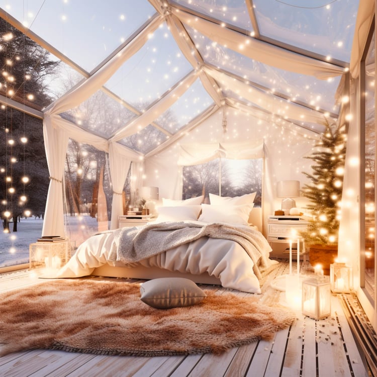 Our collection of glamping digital art includes a variety of scenes where dream tents are adorned with candles and twinkle lights, creating a magical and romantic atmosphere. These tents provide a glamorous and romantic getaway, evoking dreamy moments und