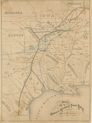 Map of MKT (Katy) Railroad 1875