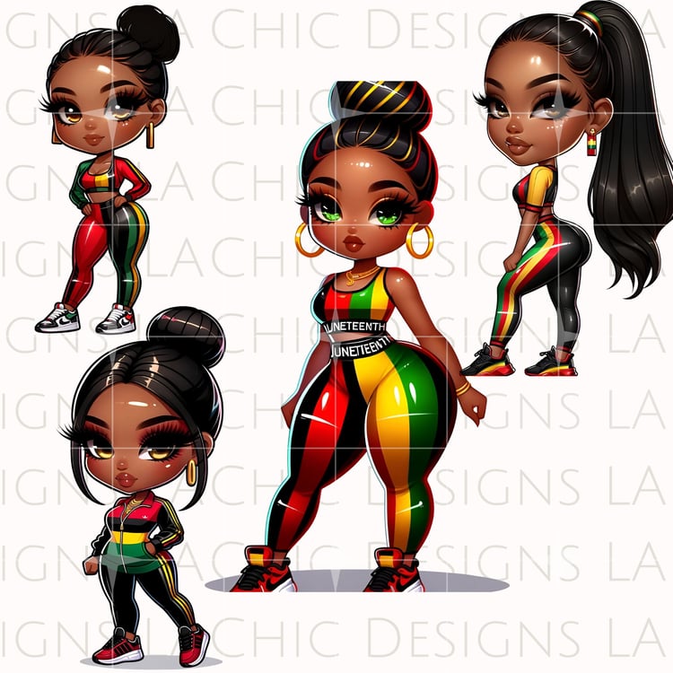 Juneteenth PNG Clipart Bundle, Black Chibis