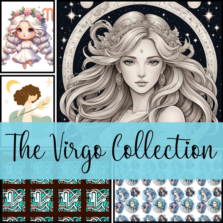 Virgo patterns, Virgo clipart, zodiac art, astrological designs, scrapbooking supplies, crafting graphics, digital downloads, high-resolution images, Virgo decor, zodiac-themed art