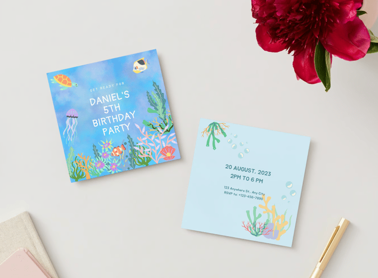 Vibrant Tropical Fish Design Special Occasions Bundle - 10 Editable Canva Templates for Weddings, Engagements, and More. Mock invitation