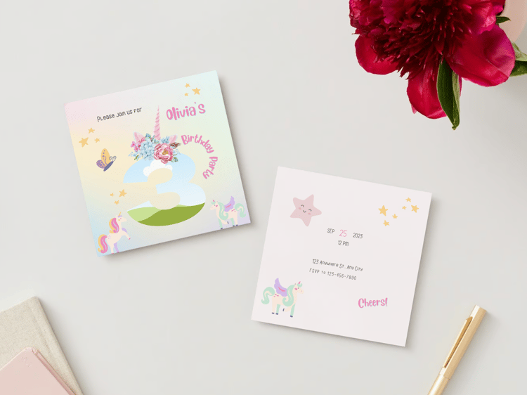 Magical Unicorn Photo Frame Special Occasions Bundle - 10 Editable Canva Templates for Weddings, Engagements, and More. Mock invitation