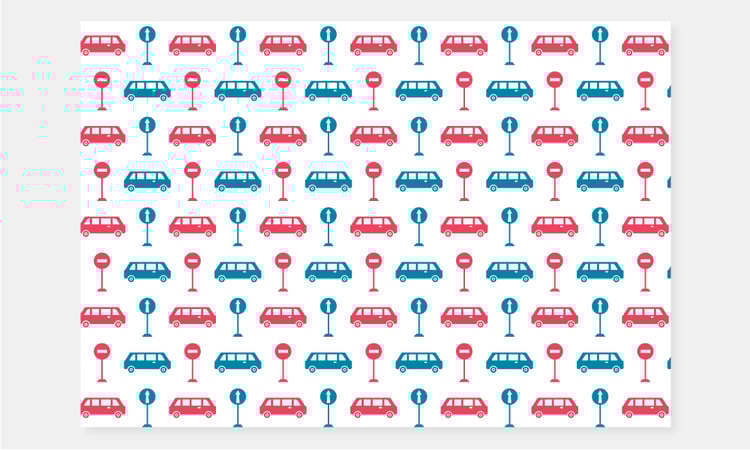Seamless pattern Cars and Road Signs