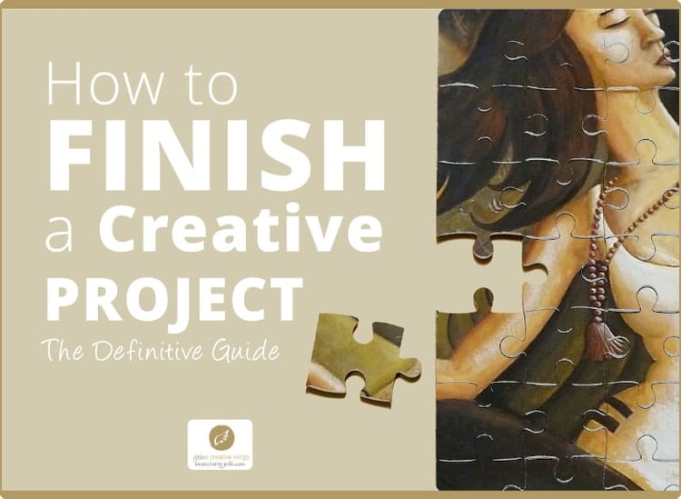 How to Finish a Creative Project - The Definitive Guide eBook cover with jigsaw puzzle of painting of girl and moon by CJeffs