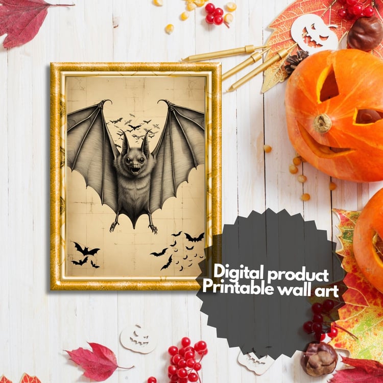 Scary bat character halloween party poster decoration. Ugly creepy animal gothic flight