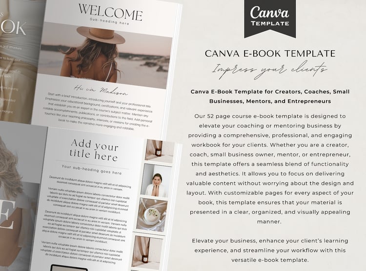 Editable Canva E-Book Template for Creators, Coaches, Small Businesses, and Mentors - Create Professional E-Books Easily. Customizable Canva E-Book Template with Professional Design - Print or Use Digitally. Comprehensive E-Book Template for Coaches and M