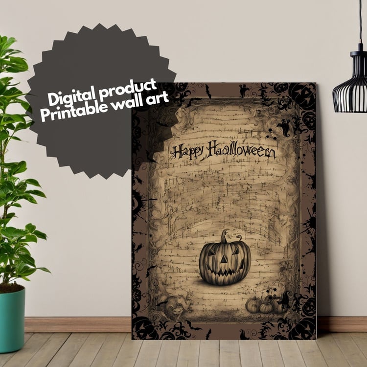 Creepy vintage pumpkin halloween wallart. Decoration poster for party octuber 31