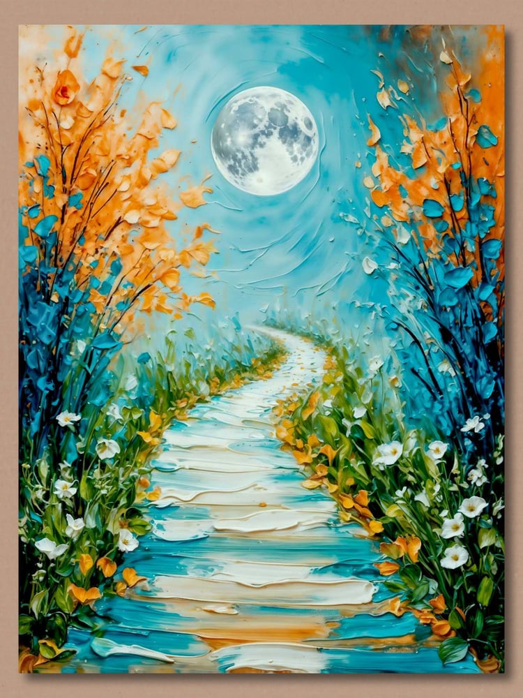 The Moonlit Path: An Enchanting Journey Through Natures Beauty Art Print Mounted on a Wall