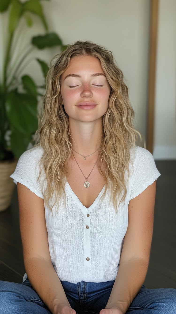 woman meditating with her eyes closed