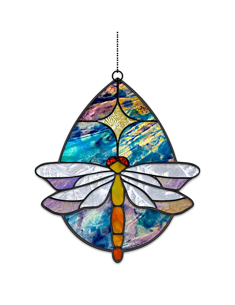 Dragonfly Teardrop Stained Glass Pattern