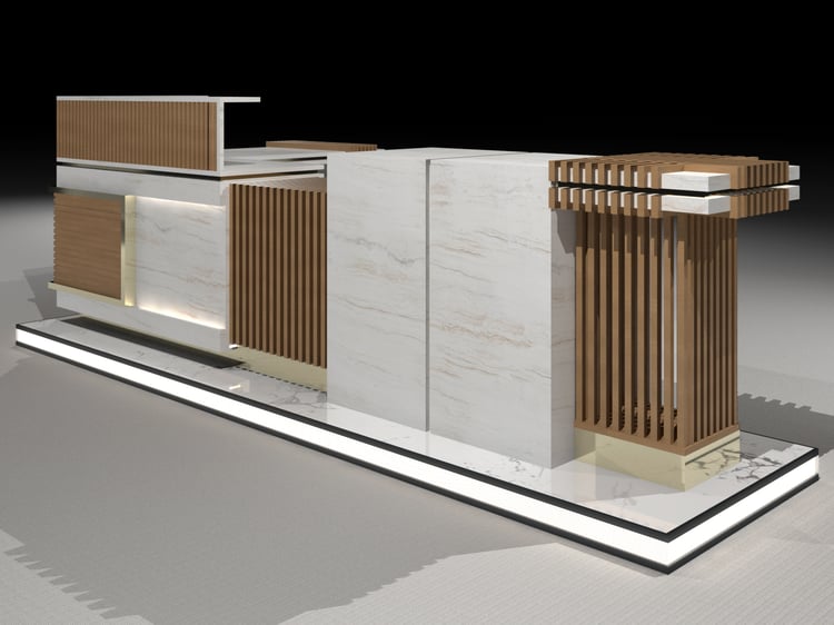 Wood Marble Reception Desk 3D Object Revit Family
