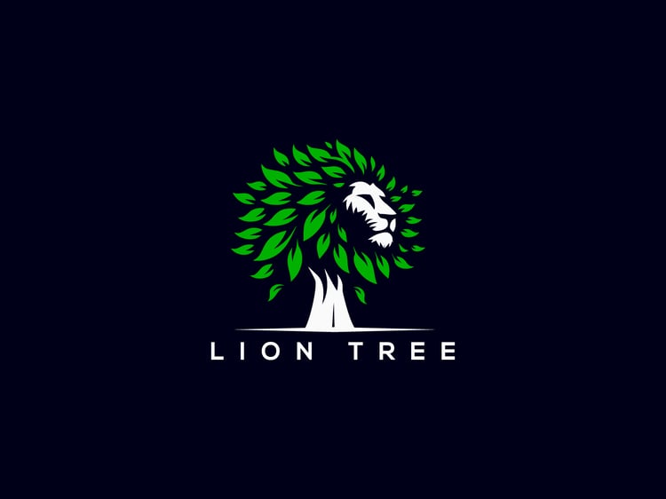 Handcrafted professional Lion Tree logo design, featuring a powerful lion intertwined with a tree illustration symbolizing strength, wisdom, and growth, created by expert designers for branding and business use.