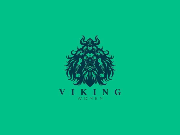 Handcrafted professional Viking Women logo design, featuring a powerful Viking woman illustration symbolizing strength, courage, and independence, created by expert designers for branding and business use.