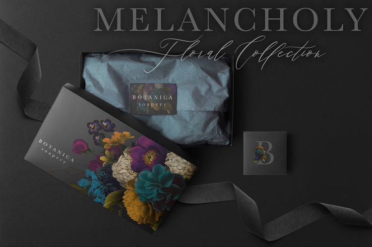 vintage flower and leaf clip art with dark and moody styling in blue, purple, turquoise, mustard and burgundy colors