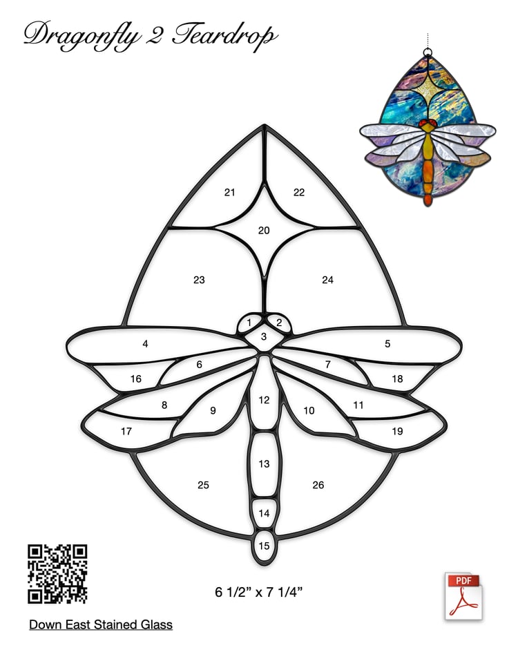 Stained Glass Pattern- Dragonfly Teardrop