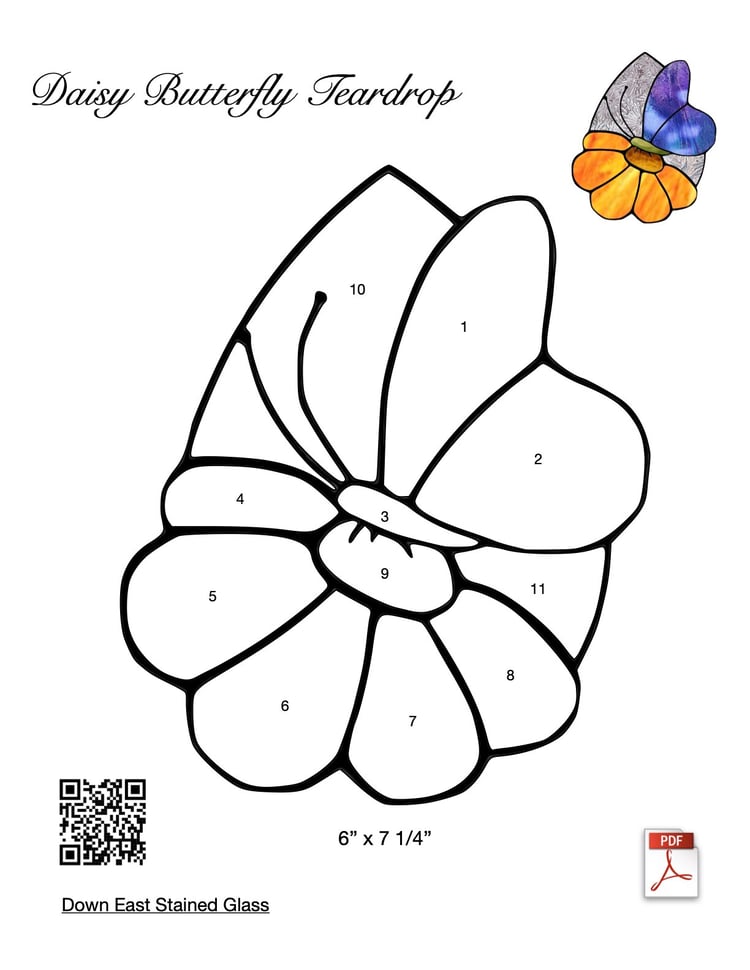 Daisy Butterfly Teardrop Stained Glass Pattern