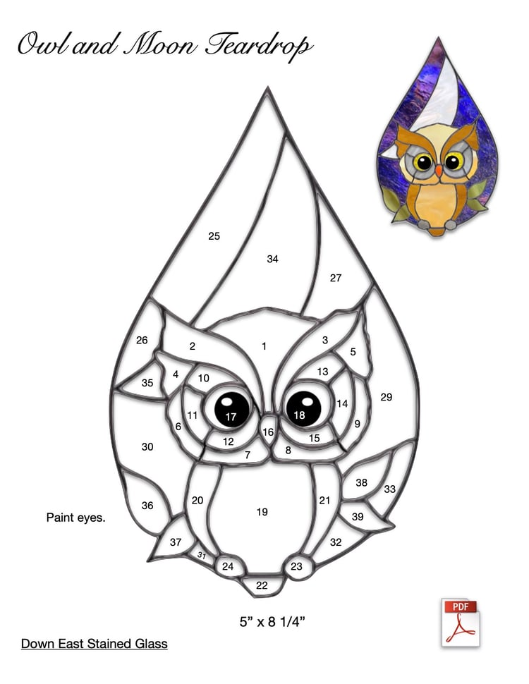 Owl & Moon Teardrop Stained Glass Pattern