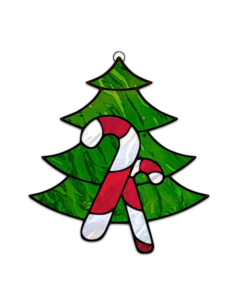 Candy Cane Christmas Tree Digital Stained Glass Pattern