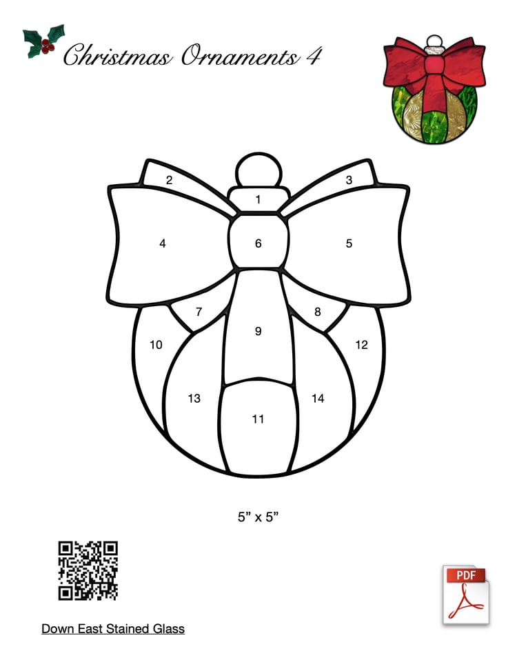 Christmas Ornament Ribbon Bow Digital Stained Glass Pattern