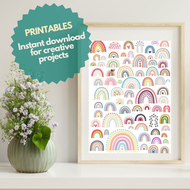 Colorful geometric rainbow poster Stylized rainbow illustrations Children’s room wall art Whimsical pastel rainbow patterns Playful graphic designs for kids Nursery decor ideas Creative rainbow artwork Vibrant rainbow prints Enchanting rainbow illustratio