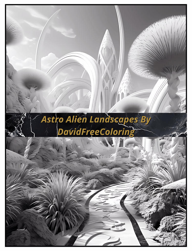 50 Astro Alien Landscapes Coloring Book Alien Images for Adult Coloring Pages Astro printable coloring book gift for adult PDF Download PNG