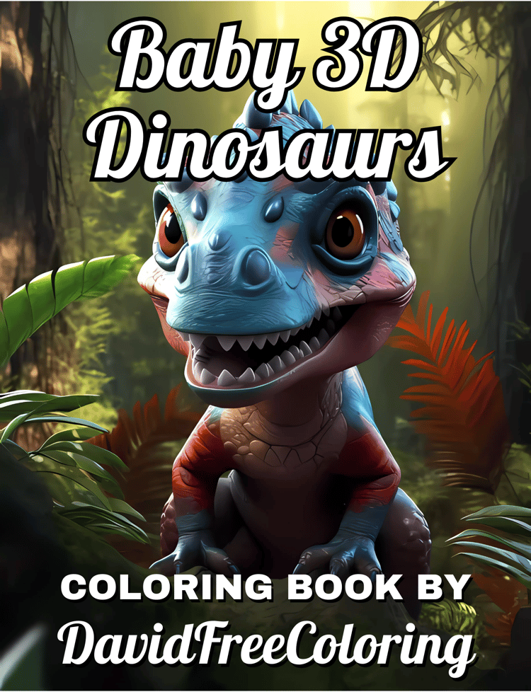 40 Baby 3D Dinosaurs Coloring Book 3D Dino Image for Adult Coloring Page 3D Dinosaur printable coloring book gift for adult PDF Download PNG