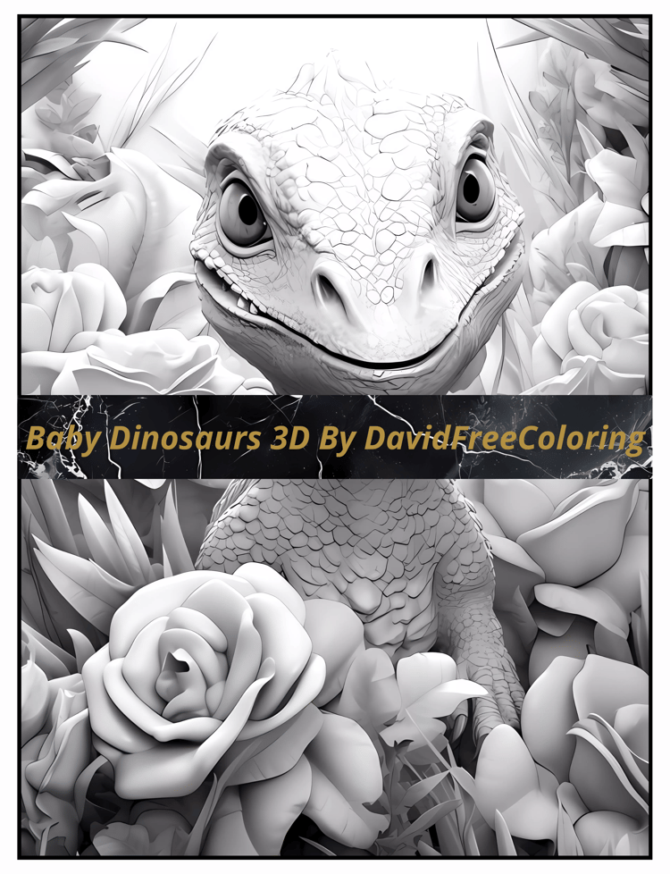 40 Baby 3D Dinosaurs Coloring Book 3D Dino Image for Adult Coloring Page 3D Dinosaur printable coloring book gift for adult PDF Download PNG