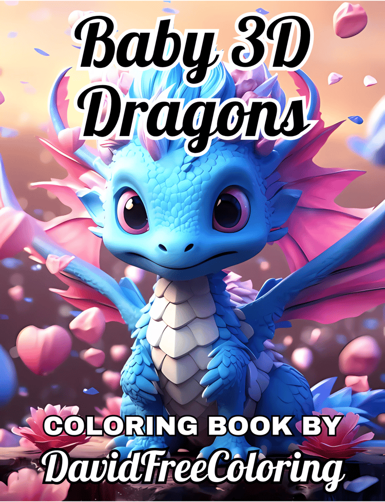 50 Baby 3D Dragons Coloring Book 3D Dragons Image for Adult Coloring Page 3D Dragons printable coloring book gift for adult PDF download PNG