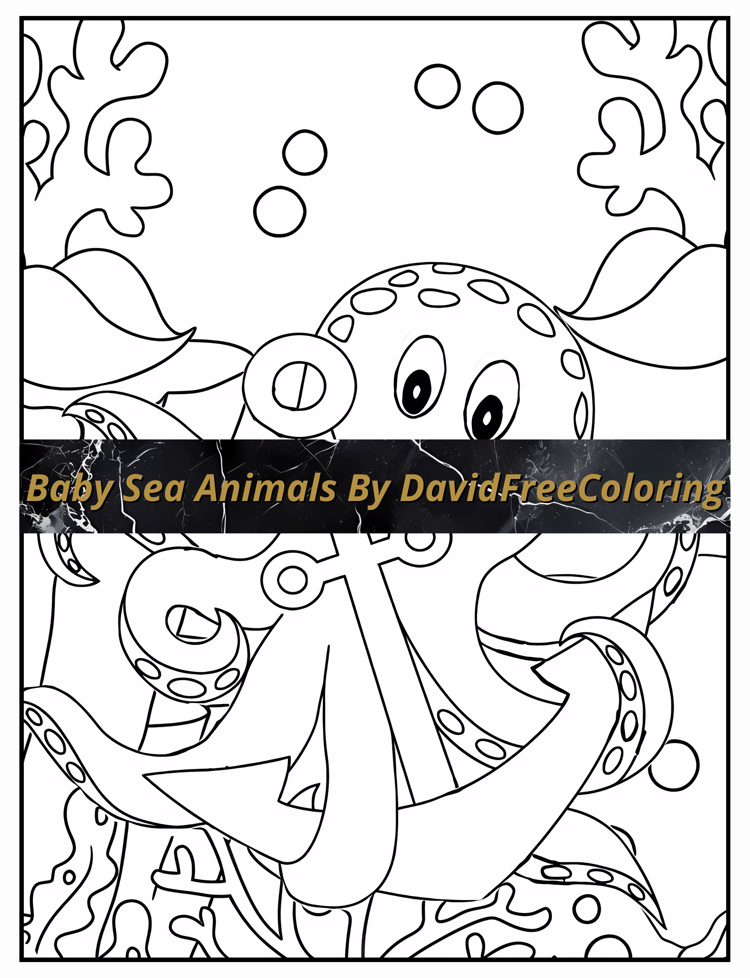 80 Baby Sea Animals Coloring Book Cute Sea Images for Adult Coloring Pages Animals printable coloring book gift for adult PDF download PNG