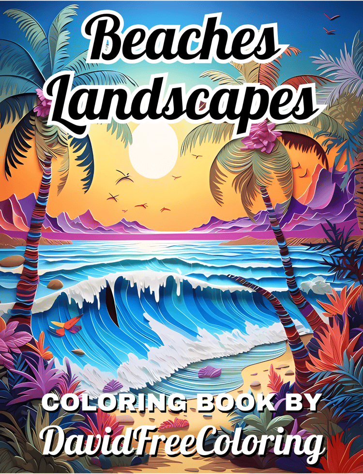 50 Beach Landscapes Coloring Book Beach Images for Adult Coloring Pages Beach printable coloring book gift for adult PDF Download PNG