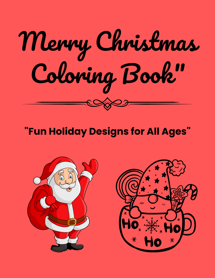 Merry Christmas Coloring Book cover with Santa Claus and colorful pencils, ideal for kids and adults to enjoy during the holiday season."