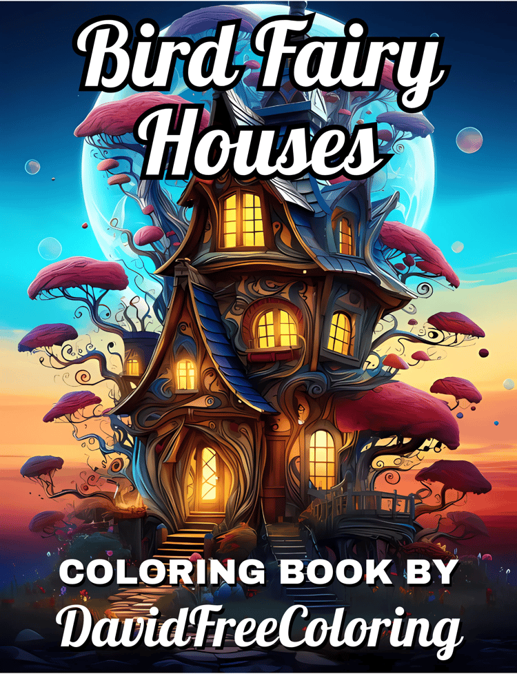 50 Bird Fairy Houses Coloring Book Fairy Homes Image for Adult Coloring Page Houses printable coloring book gift for adult PDF Download PNG