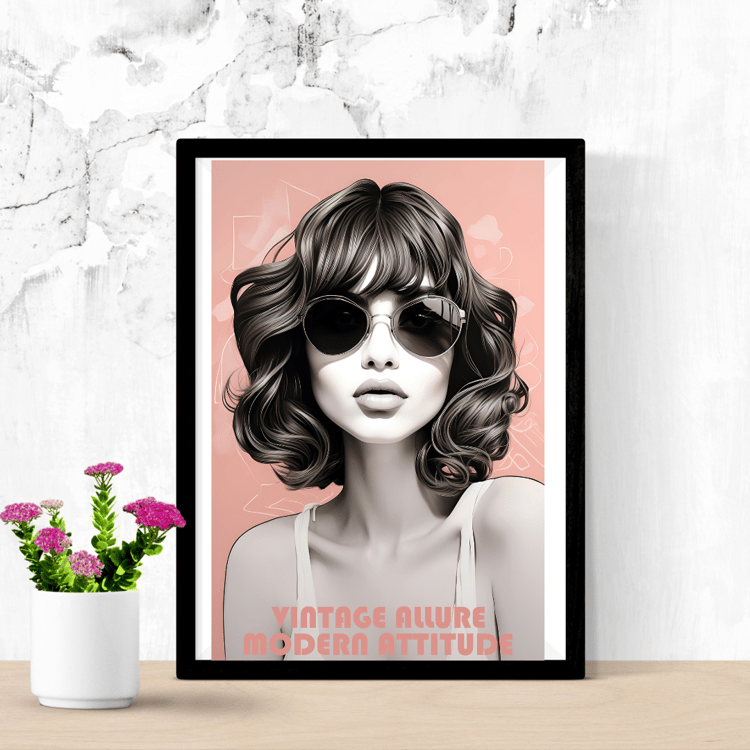 Vintage Allure Modern Attitude Poster, Vintage woman in sunglasses Poster, Vintage Girl Poster, Portrait poster, Poster with a beautiful lady, Retro poster, Vintage beauty, Glamorous woman Poster, Classic beauty, Elegant lady poster, Feminine charm, Timel