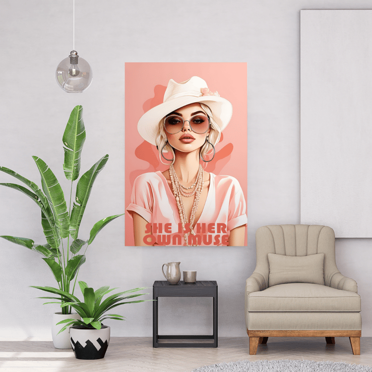 She is Her Own Muse Poster, Vintage Woman poster, Feminine charm Poster, Poster with a beautiful Lady,Poster for Home, Elegant Lady poster