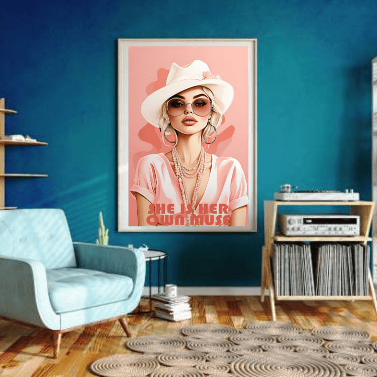 She is Her Own Muse Poster, Vintage Woman poster, Feminine charm Poster, Poster with a beautiful Lady,Poster for Home, Elegant Lady poster