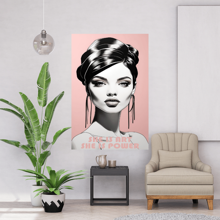 She is Art She is Power Poster,Vintage woman poster,Empowered woman poster,Portrait poster,Poster with a beautiful lady, Elegant Lady Poster