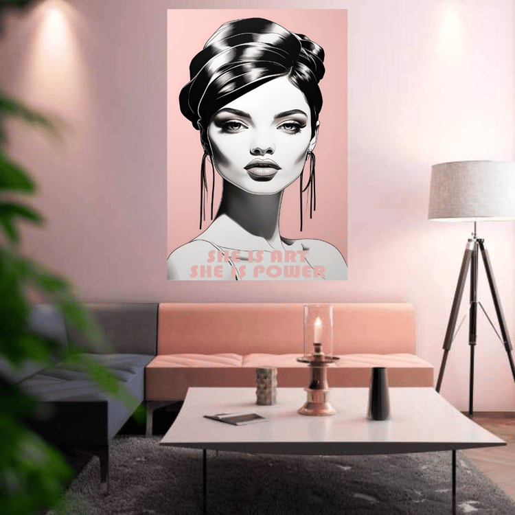 She is Art She is Power Poster,Vintage woman poster,Empowered woman poster,Portrait poster,Poster with a beautiful lady, Elegant Lady Poster