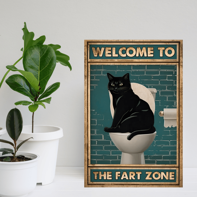 Retro Poster Print, Black Cat In Toilet Poster, Funny Animal Poster, Welcome To The Fart Zone, Retro Cat Poster, Vintage Style Poster